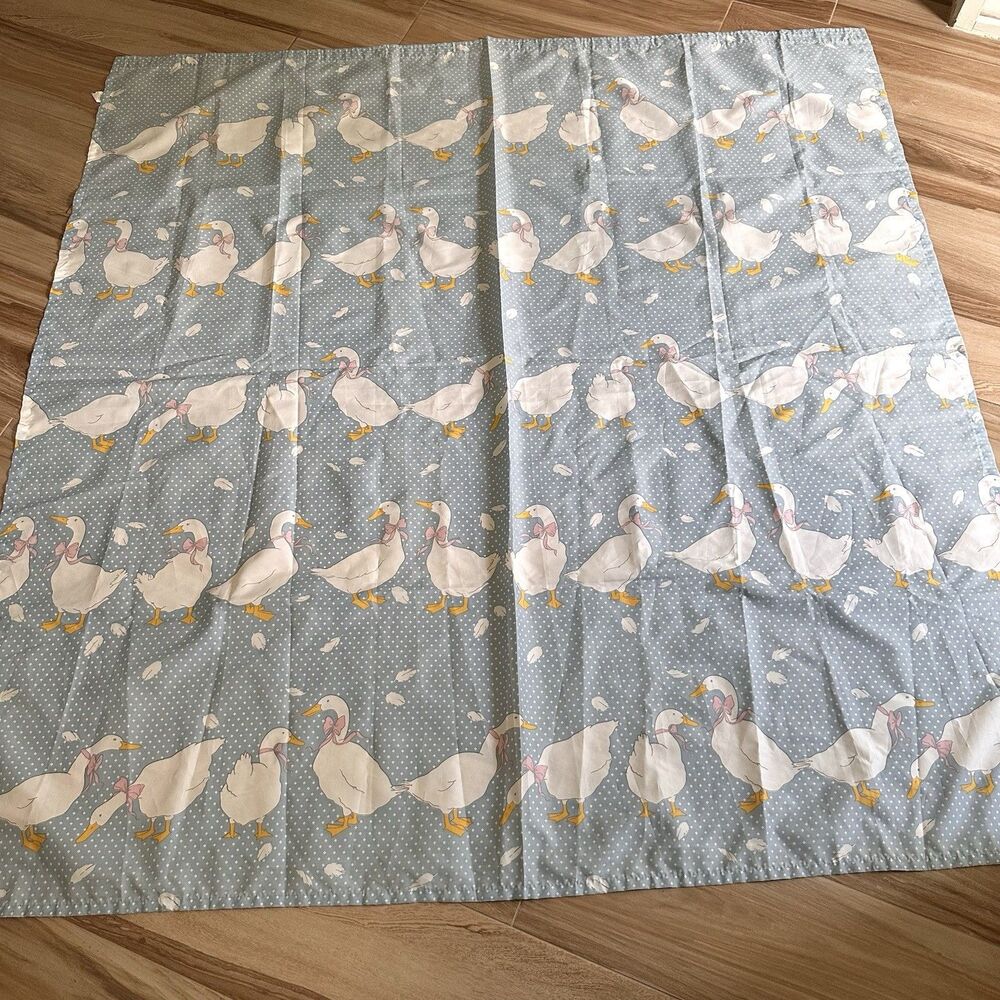 Vintage 1990s Shower Curtain Geese Ribbons Bathroom Decor Goose Grannycore